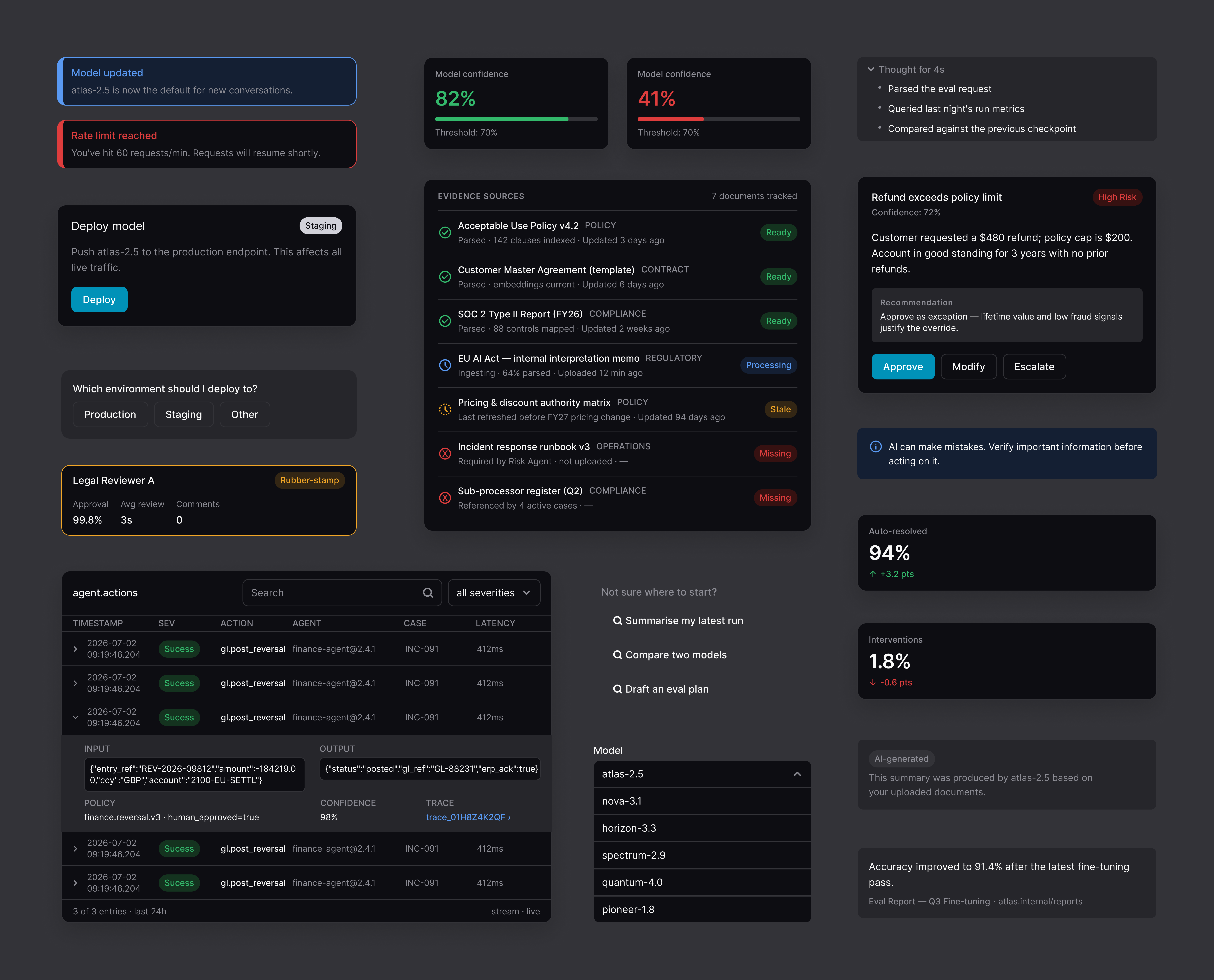 BonsAI AI components in dark mode