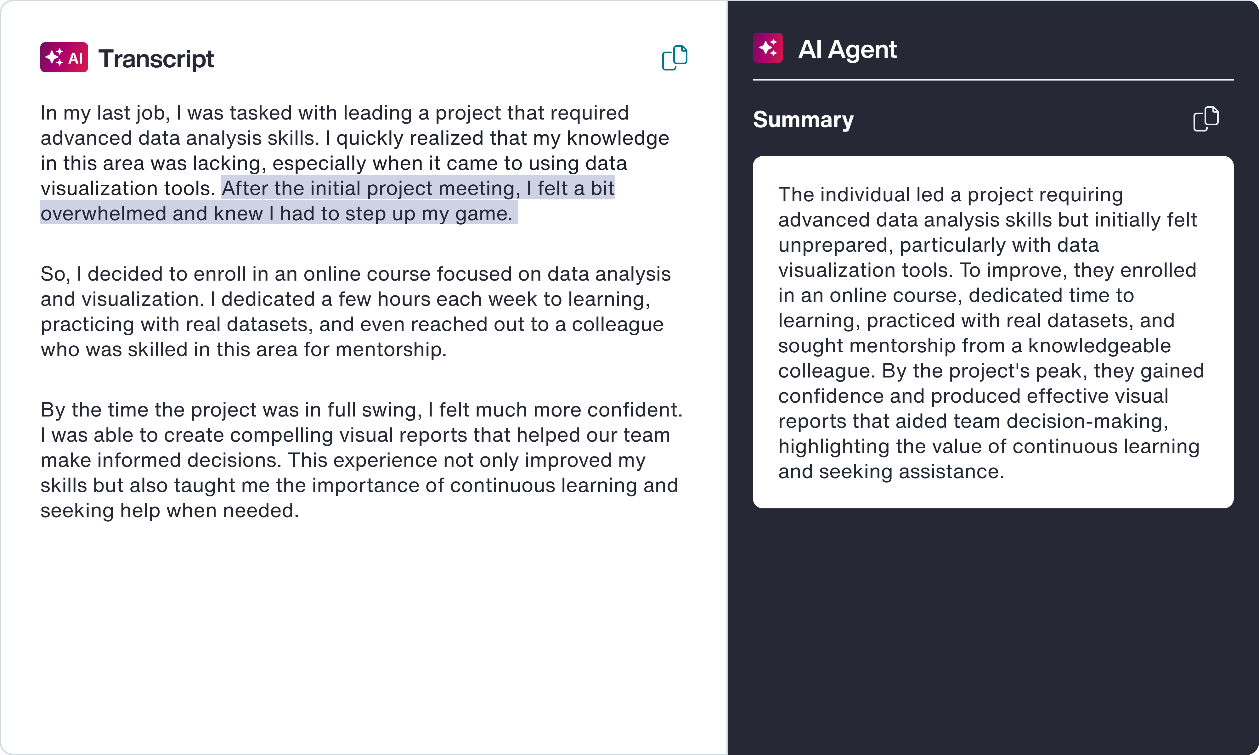 AI-generated summary of a candidate video response
