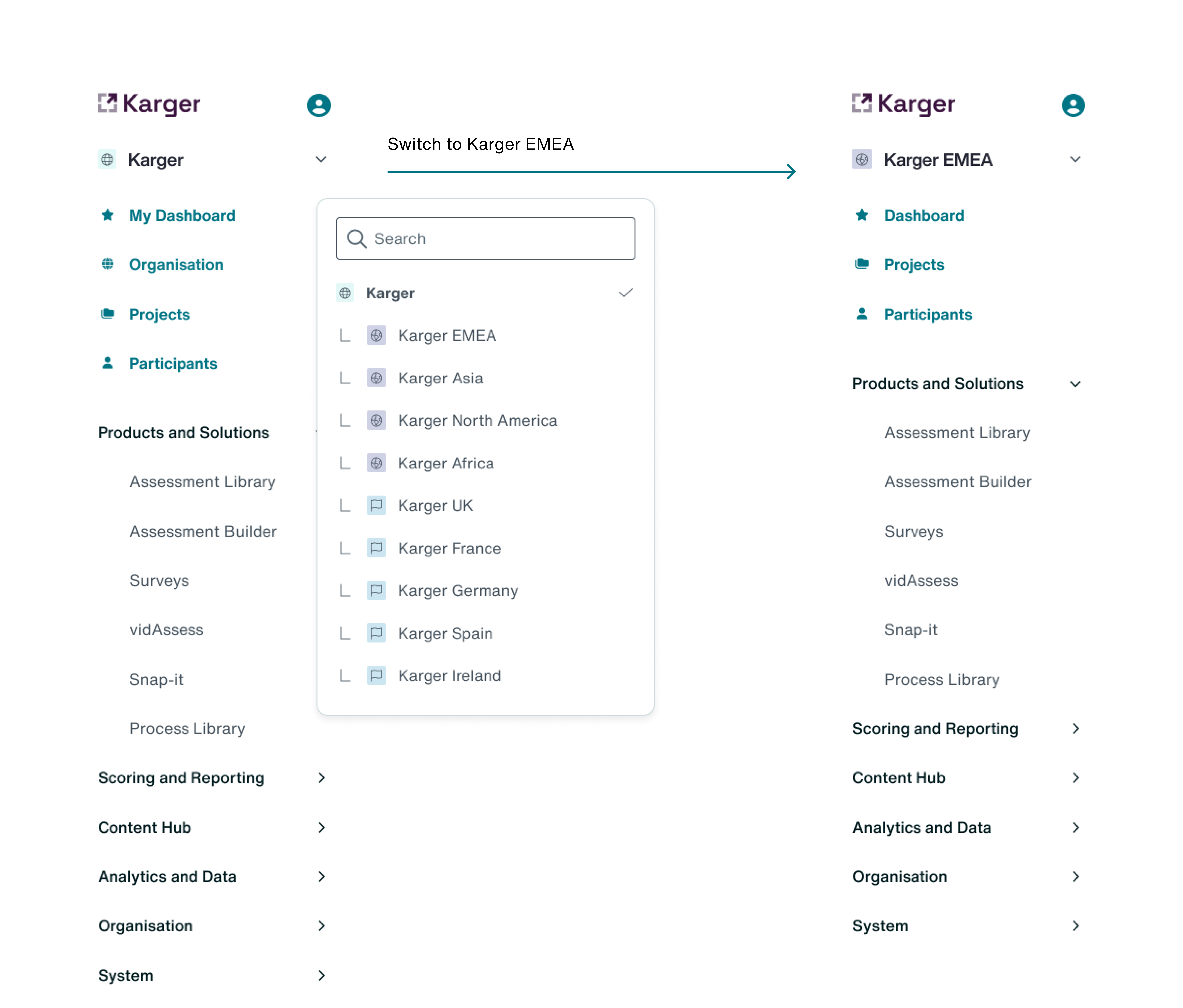 Before and after comparison of the redesigned side navigation